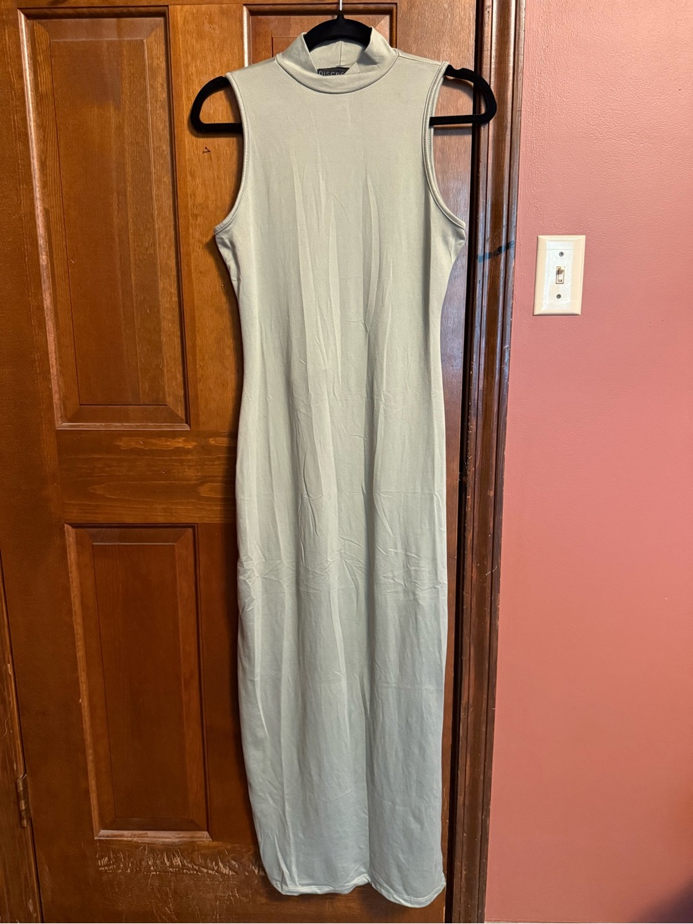 DISCREET Sleeveless Mock Neck Maxi Dress in Light Sage